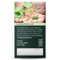 Gaia Herbs Triphala Fruit carton side: meetyourherbs.com || 60 ct